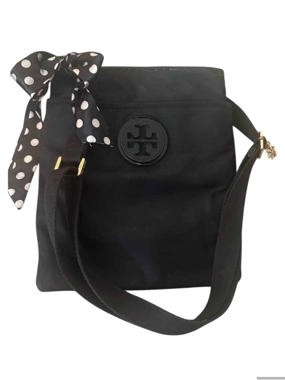 Tory Burch Perry Black Crossbody Bag with Patent Trim & Front Pocket - Picture 8 of 16